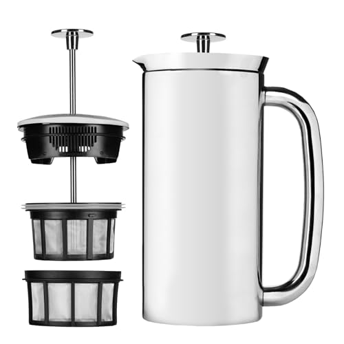 ESPRO - P7 French Press - Double Walled Stainless Steel Insulated Coffee and Tea Maker with Micro-Filter - Keep Drinks Hotter for Longer, Perfect for Home (Polished Stainless Steel, 32 Oz)