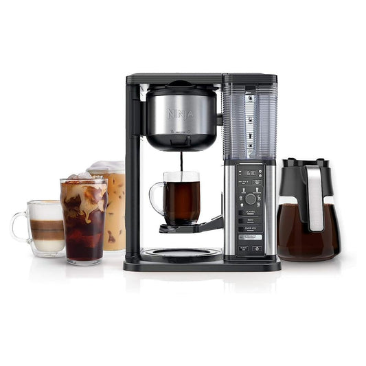 Ninja Specialty Fold-Away Frother (CM401) Coffee Maker, Single Serve to 10 Cup (50 oz.), Glass Carafe (Renewed)