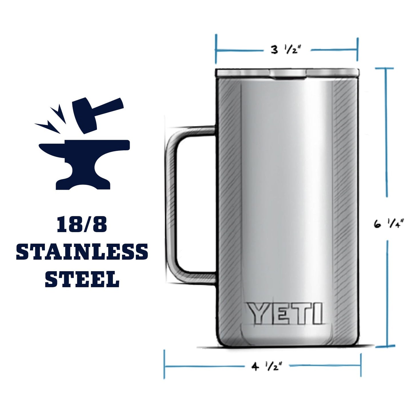 YETI Rambler 24 oz Mug, Vacuum Insulated, Stainless Steel with MagSlider Lid