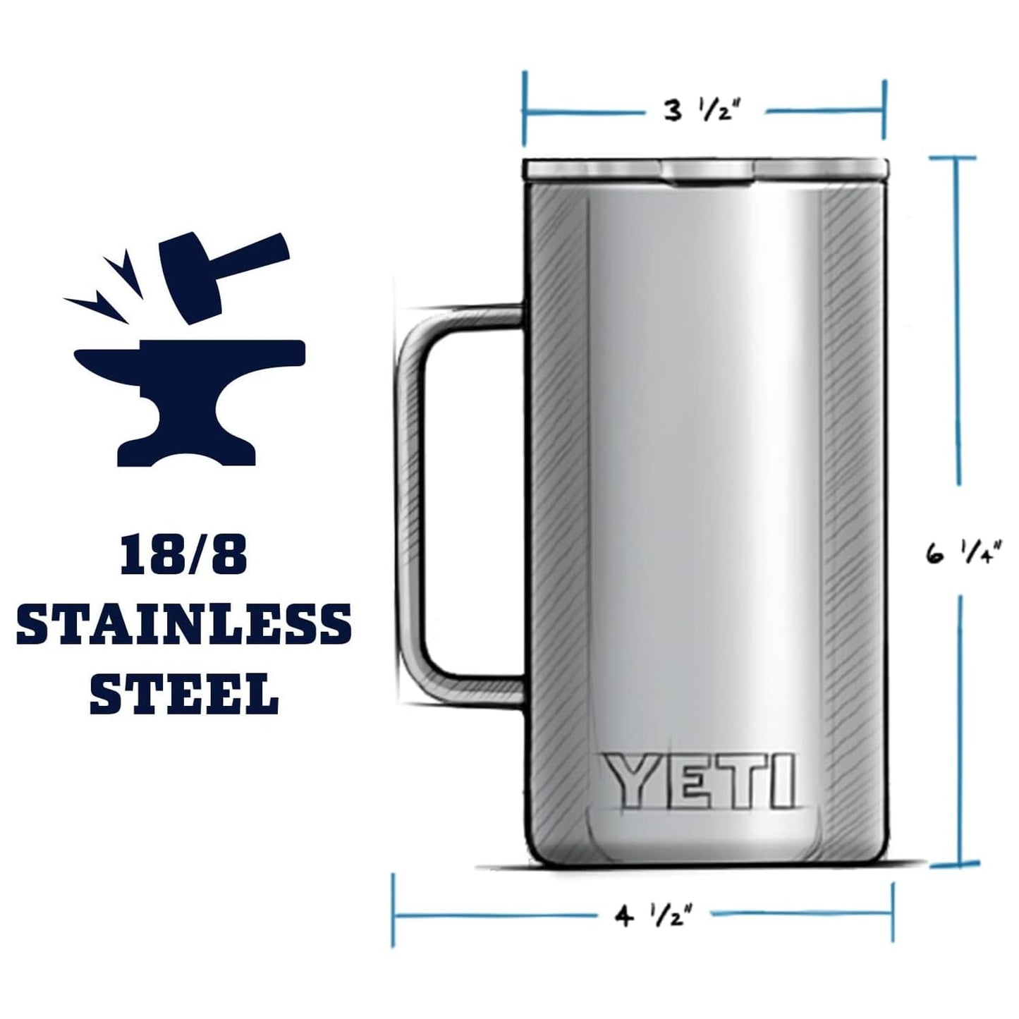 YETI Rambler 24 oz Mug, Vacuum Insulated, Stainless Steel with MagSlider Lid