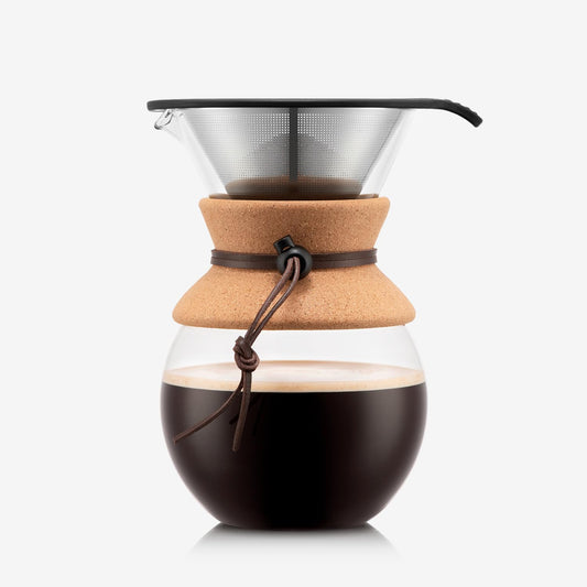 Bodum 34 Oz Pour Over Coffee Maker, High-Heat Borosilicate Glass with Reusable Stainless Steel Filter and Cork Grip - Made in Portugal