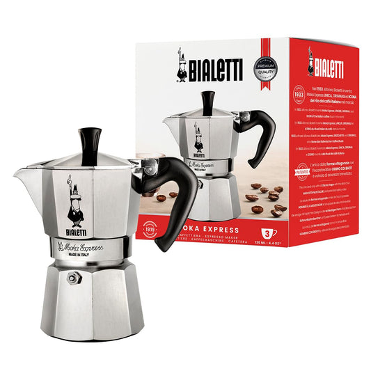 Bialetti - Moka Express: Iconic Stovetop Espresso Maker, Makes Real Italian Coffee, Moka Pot 3 Cups (4.3 Oz - 130 Ml), Aluminium, Silver