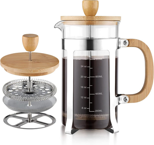 Sivaphe 34 OZ Bamboo French Press Stainless Steel High Borosilicate Glass 1000ML Espresso/Tea Maker Coffee Serving Sets, Gift Choice for Coffee Lover